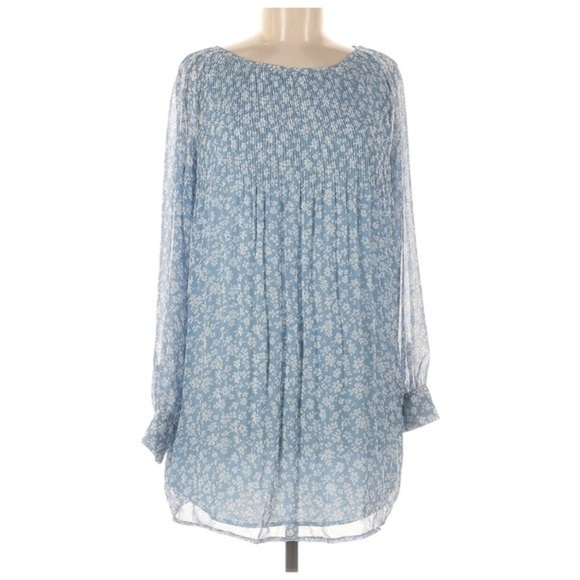 Kimchi Blue Sheer floral print chiffon long sleeve dress pleated detail M - Picture 1 of 9